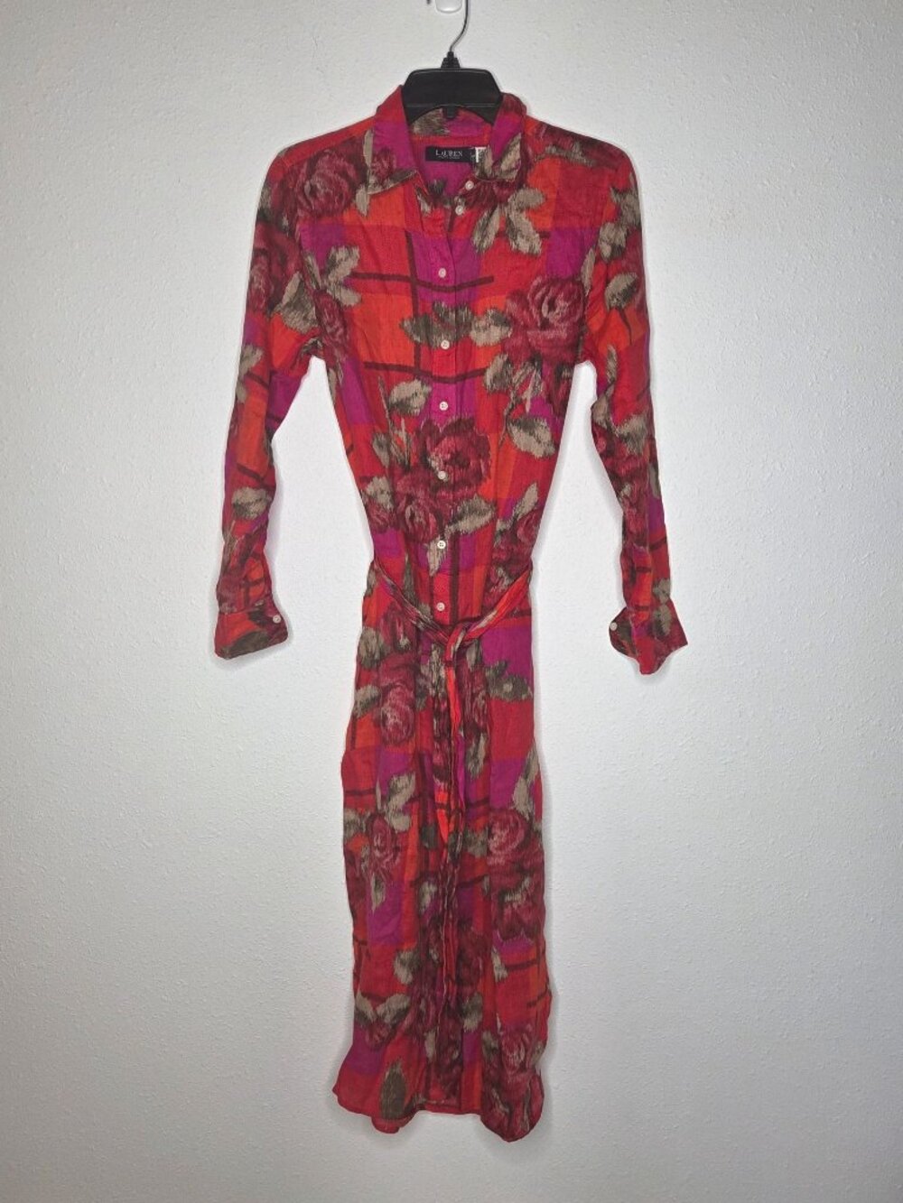Lauren Ralph Lauren Floral Checked Linen Shirtdress - Picture 2 of 8